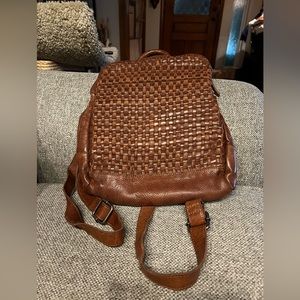 Brown leather genuine woven backpack